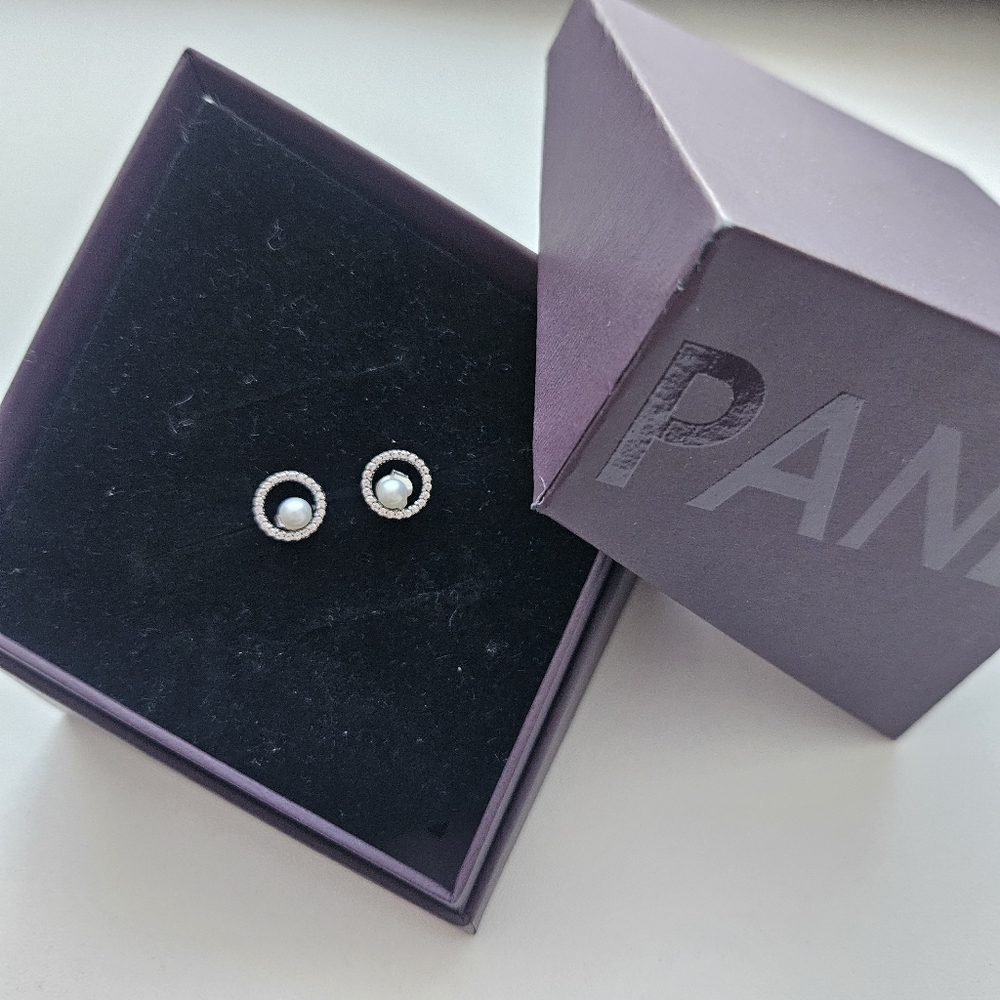 Pandora Silver Earrings with White Accents